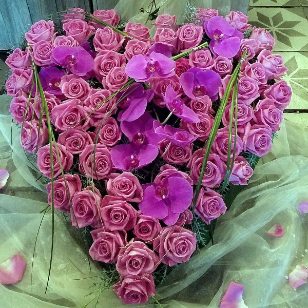 Trauerherz pink Rose und Orchidee Bild 1